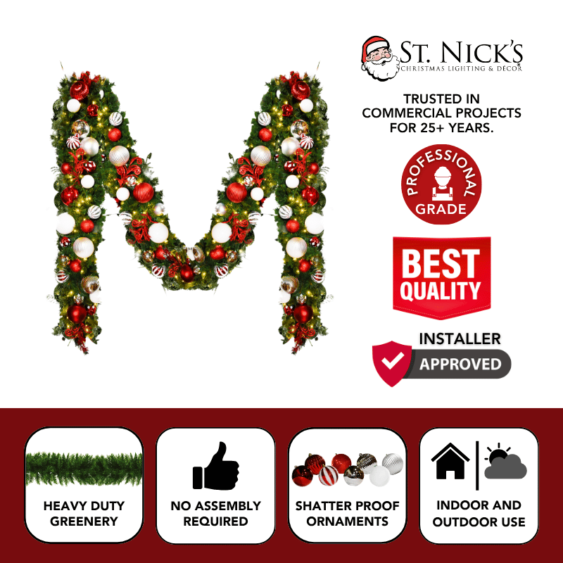 9'x14" Pre-Decorated Garland with Warm White Lights Red/White/Silver