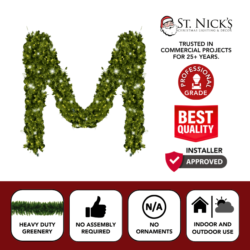 Green Garland with Warm White Lights |  99'X 8"
