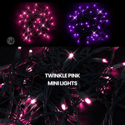 LED Mini Lights 5MM Pink Twinkle Green Wire - 6" Spacing