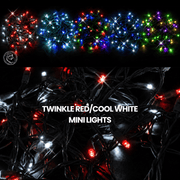 LED Mini Lights 5MM Red/Cool White Twinkle Green Wire - 6" Spacing