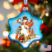 Night Forest Snowman Glass Ornament
