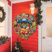 Nativity Wreath Outdoor Indoor Decor Wooden Christmas Decoration by G. Debrekht - Christmas Decor - 8652805F