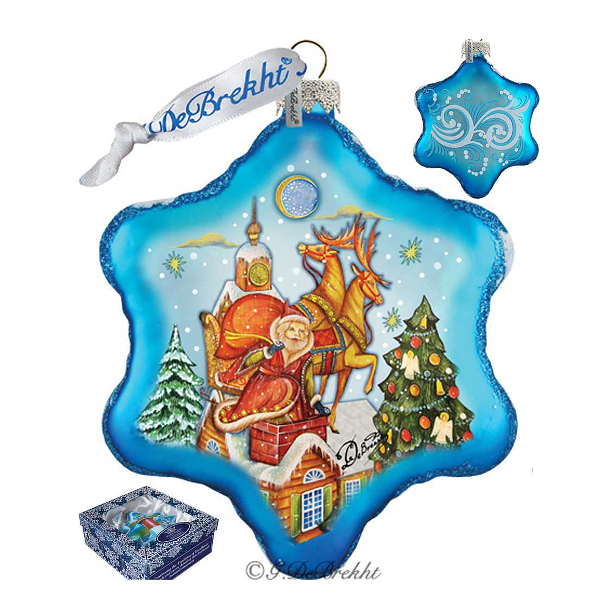 Special Delivery Snowflake Glass Ornament by G. DeBrekht - Christmas Santa Snowman Decor - 754-006