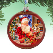 Getting Ready for the Holidays Santa Large Glass Ornament in Red