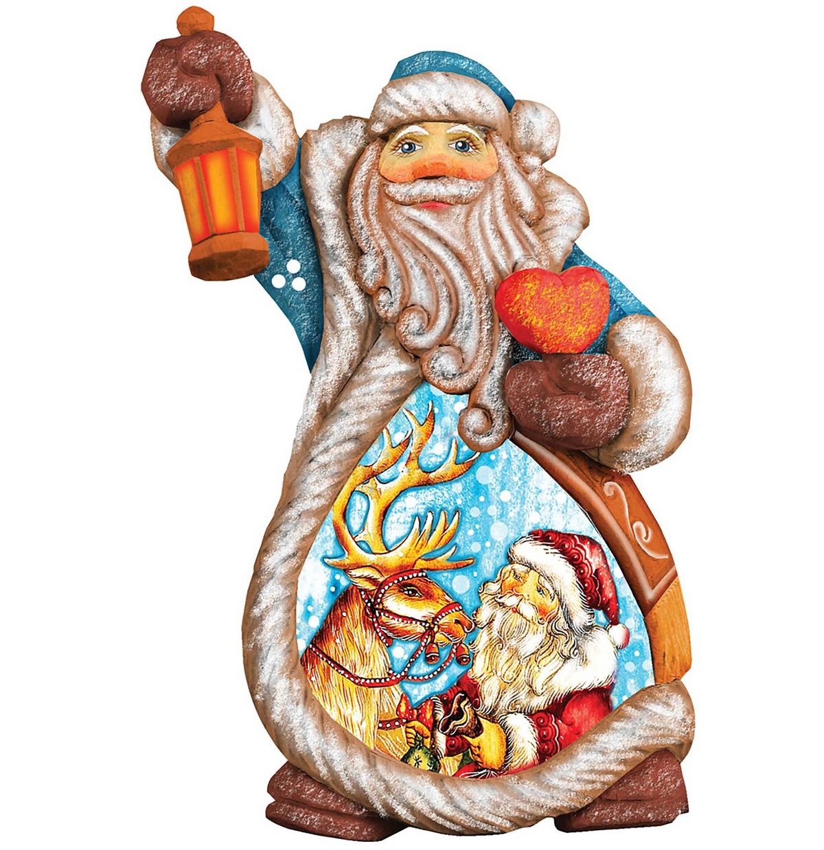 Santa with Reindeer Sculpted Hand-Painted Christmas Figurine by G. DeBrekht - Christmas Santa Snowman Decor - 661212