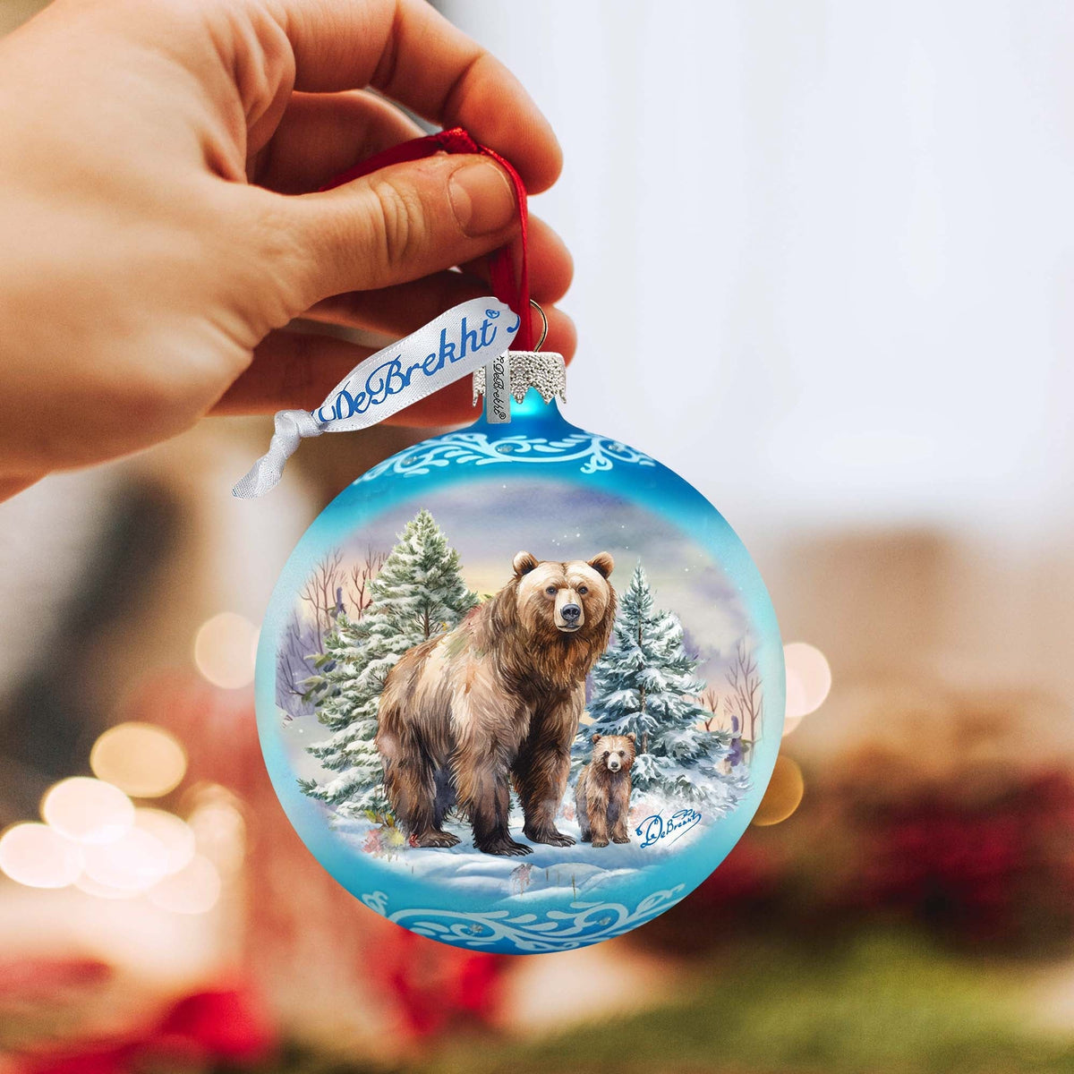 A Love for All Seasons: Grizzly Bears Ball Glass Ornament by G. Debrekht - Wildlife Holiday Decor - 73382
