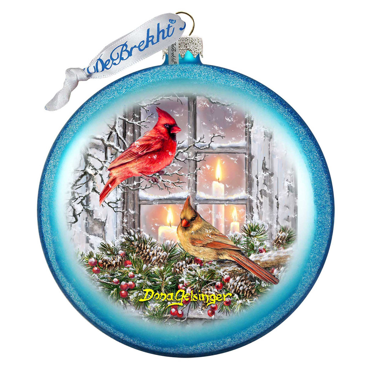 Christmas Cardinals Glass Ornament by D. Gelsinger - Christmas Decor - 71161-DG