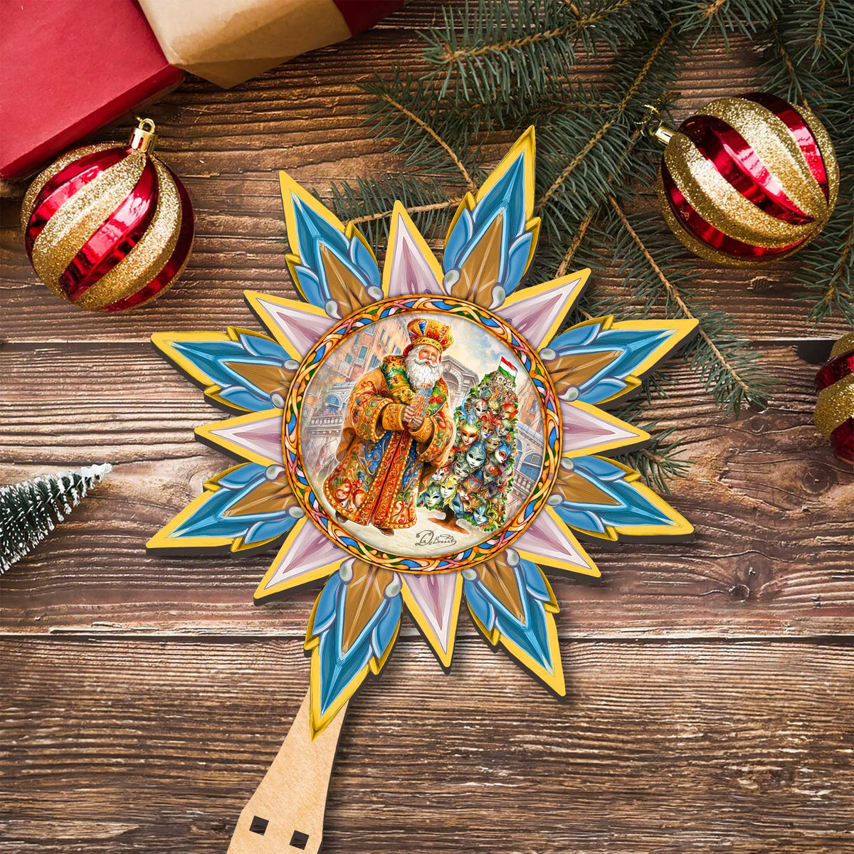 Italian-inspired Santa Tree Topper Wooden Decor by G. Debrekht  - Santa Snowman Decor - 89522