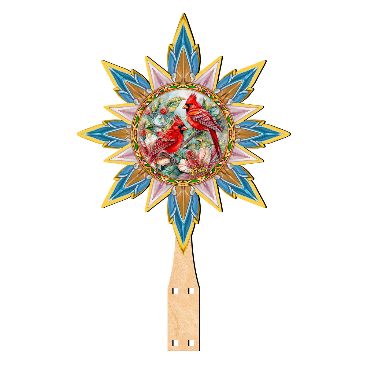 Christmas Cardinals Star Tree Topper Wooden Decor
