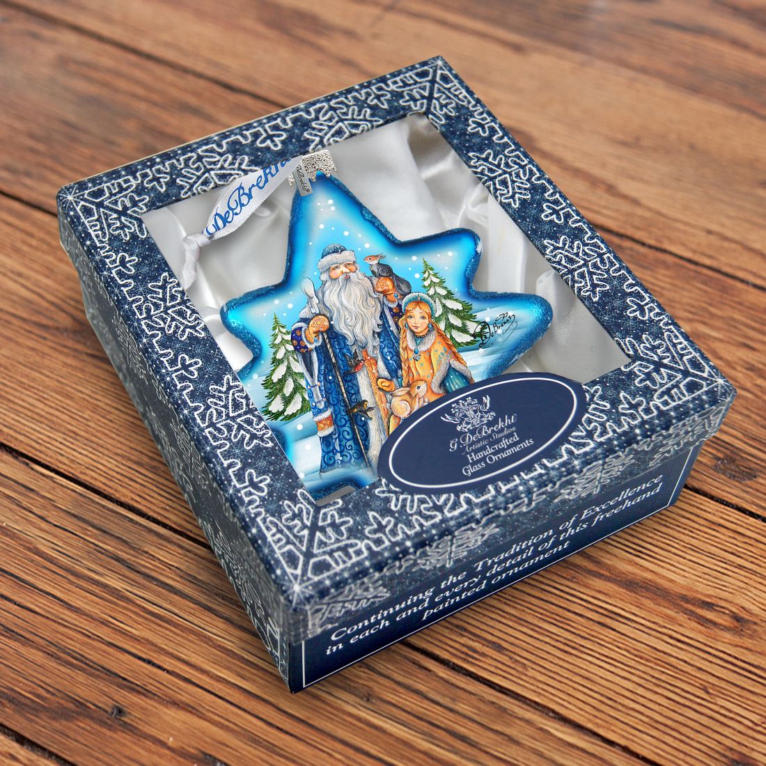 Father Frost and Snow Maiden North Star Glass Ornament by G. DeBrekht - Christmas Santa Snowman Decor - 755-015
