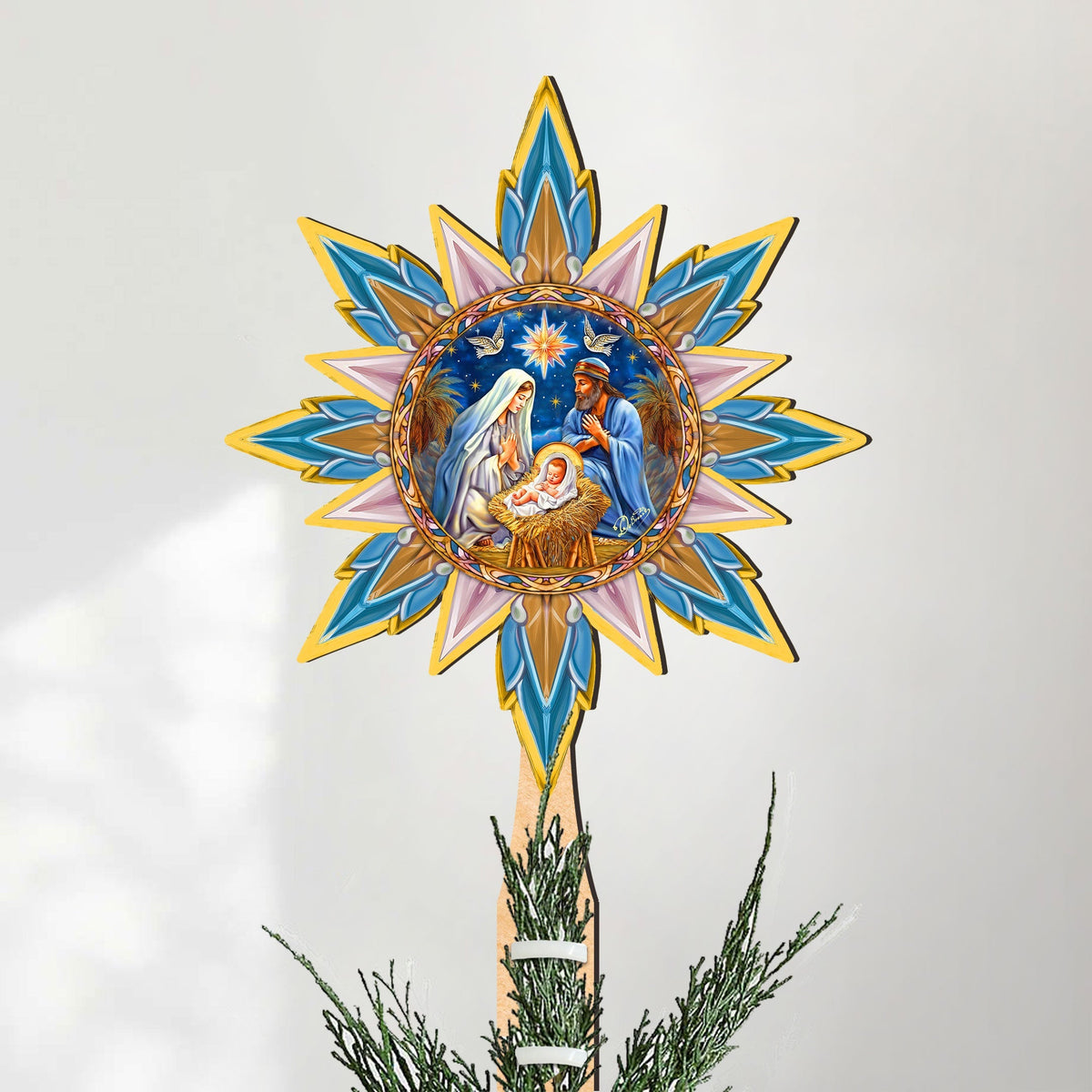Christmas Story Star Tree Topper Wooden Decor by G. Debrekht - Nativity Holiday Decor - 89501