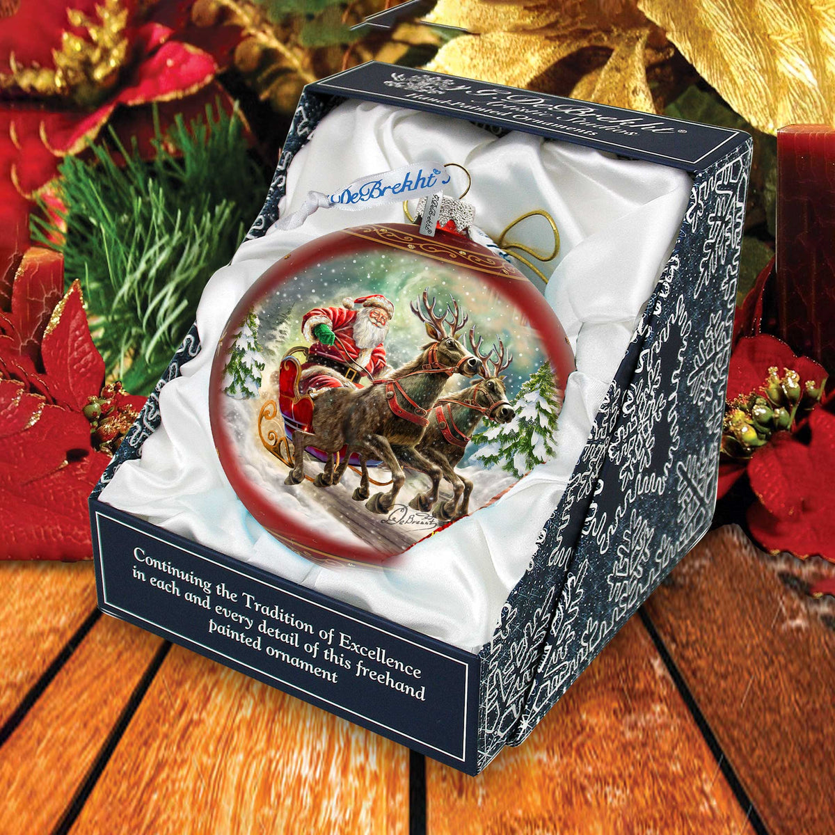 Speedy Sleigh Lg Glass Ornament by G.Debrekht Christmas Santa Snowman Decor - 73959