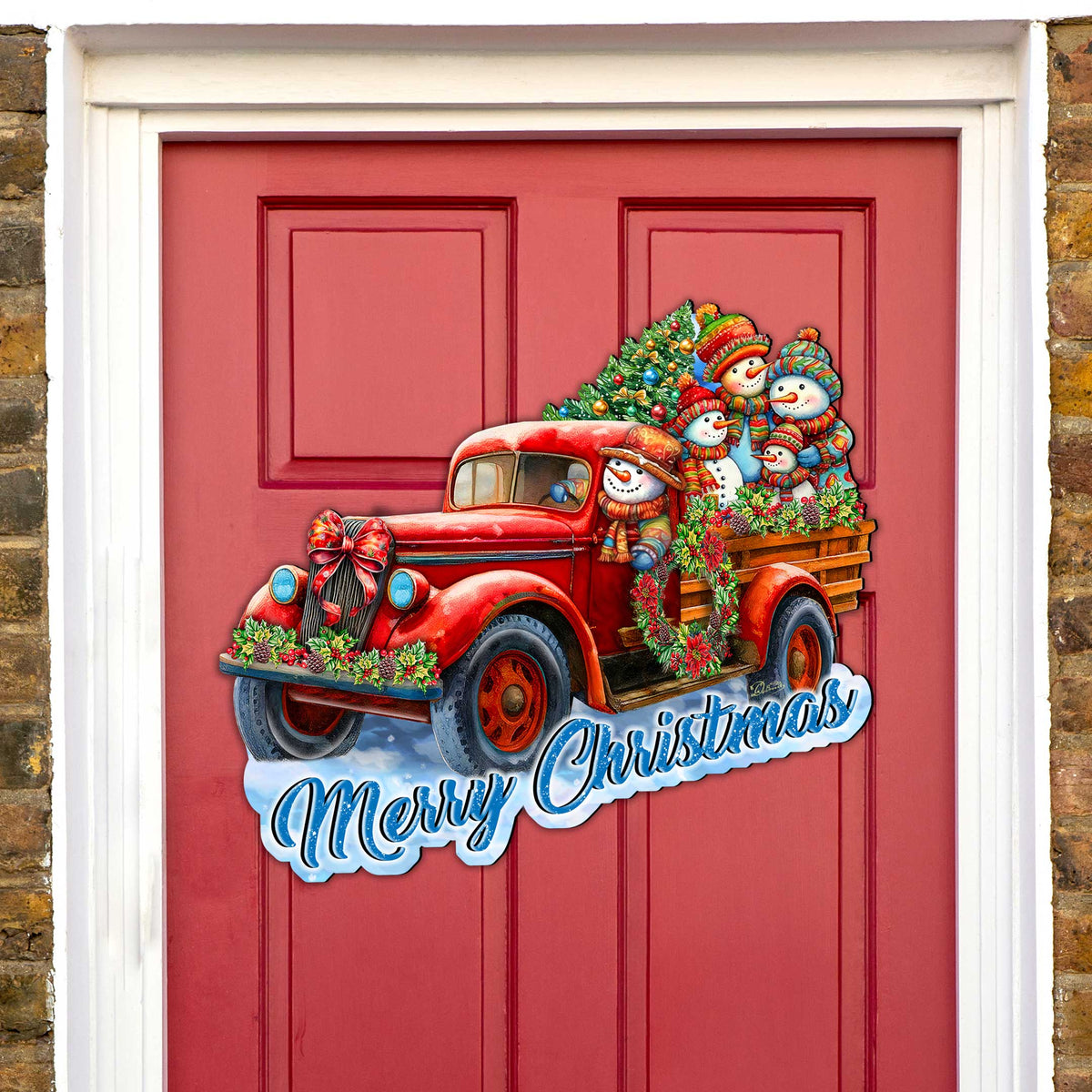 Merry Christmas Snowman Family Truck Door Hanger by G. Debrekht - Christmas Decor - 8652819H