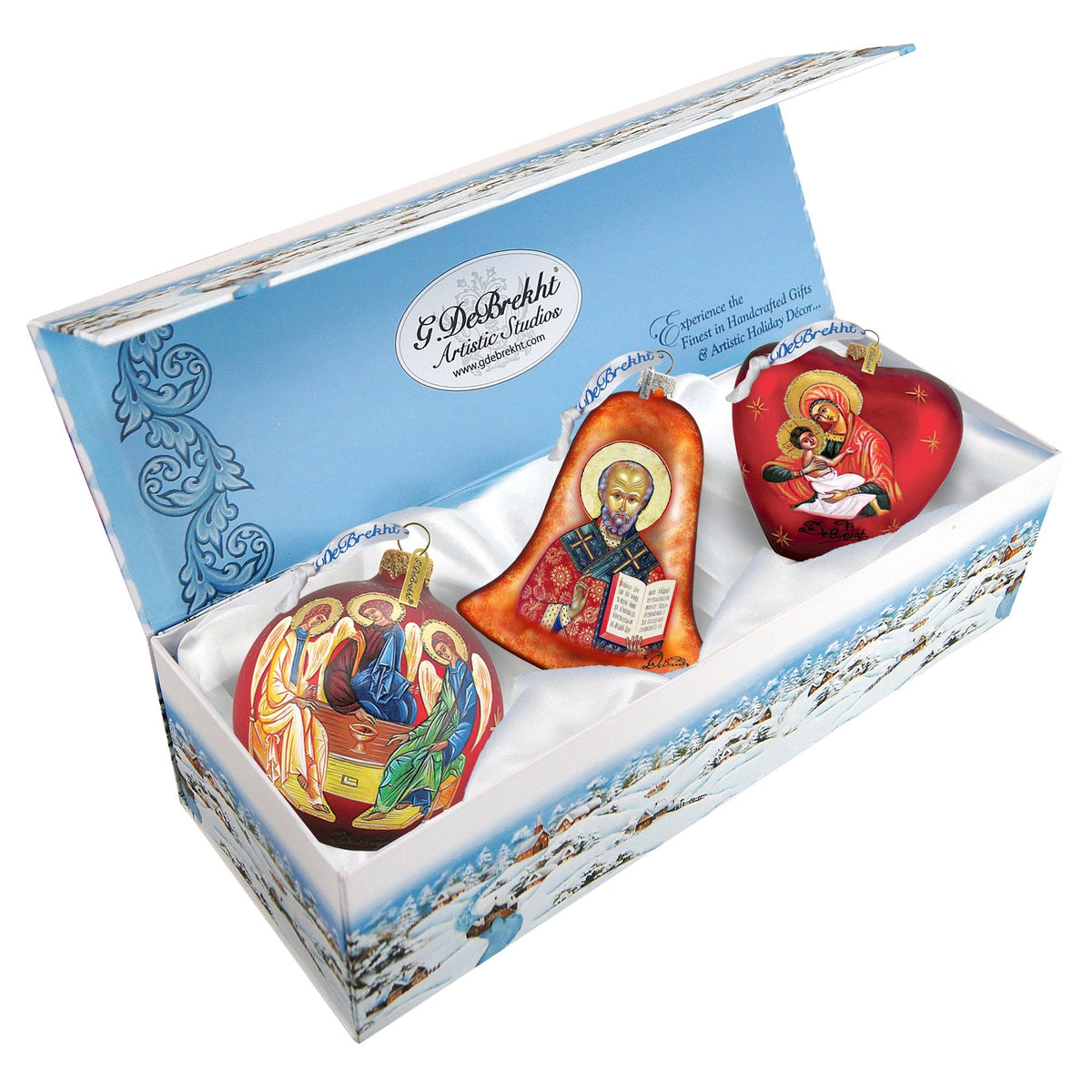 Nativity icon Glass Ornament Set of 3 by G. DeBrekht - Nativity Holiday Decor - 73751-B3