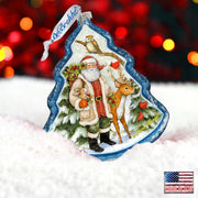 Santa in the Forest Glass Ornament