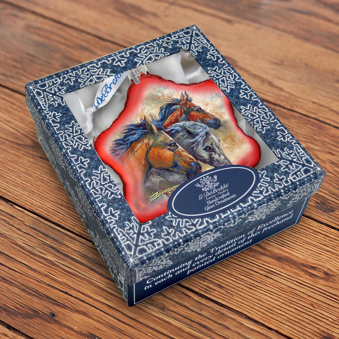 Let Them Run Horse Heads Glass Ornament by J. Bergsma - Wildlife Holiday Decor - 754-259-JB