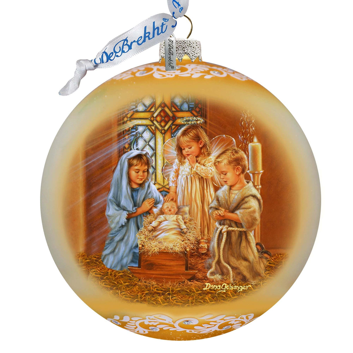 Angels Lullaby Lg Glass Ornament by G.Debrekht - Nativity Holiday Decor - 73940