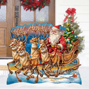 Santa in Sleigh Outdoor Decor by G. Debrekht - Christmas Santa Snowman Decor - 8611037F