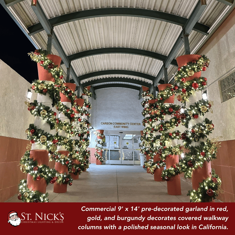 9'x14" Pre-Decorated Garland with Warm White Lights Red/Gold/Burgundy