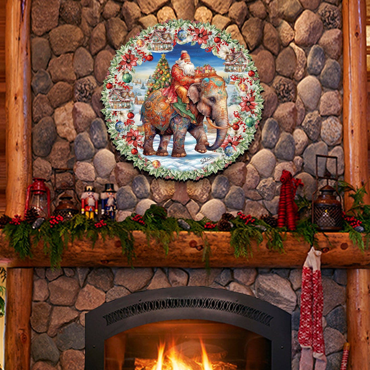 Santa on Elephant Holiday Door Decor  by G. Debrekht - Christmas Decor - 8611043H