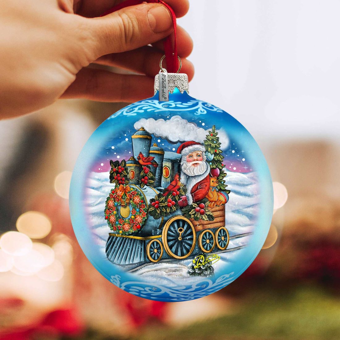 Santa Express Glass Ornament Limited Edition by G. DeBrekht - Christmas Santa Snowman Decor - 73901