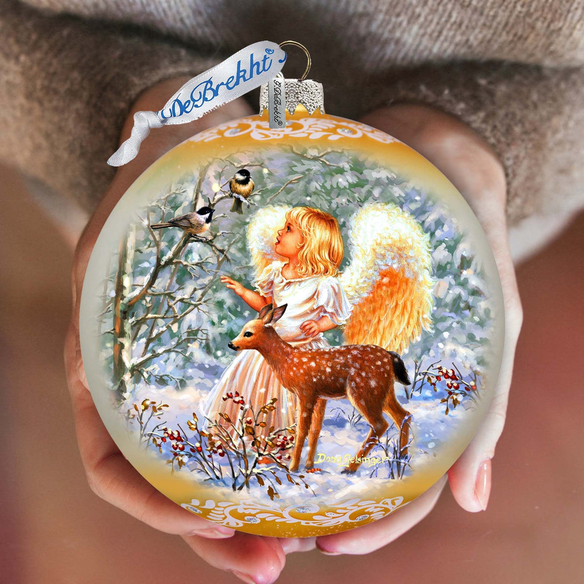 Guardian Angel Fawn Large Glass Ornament
