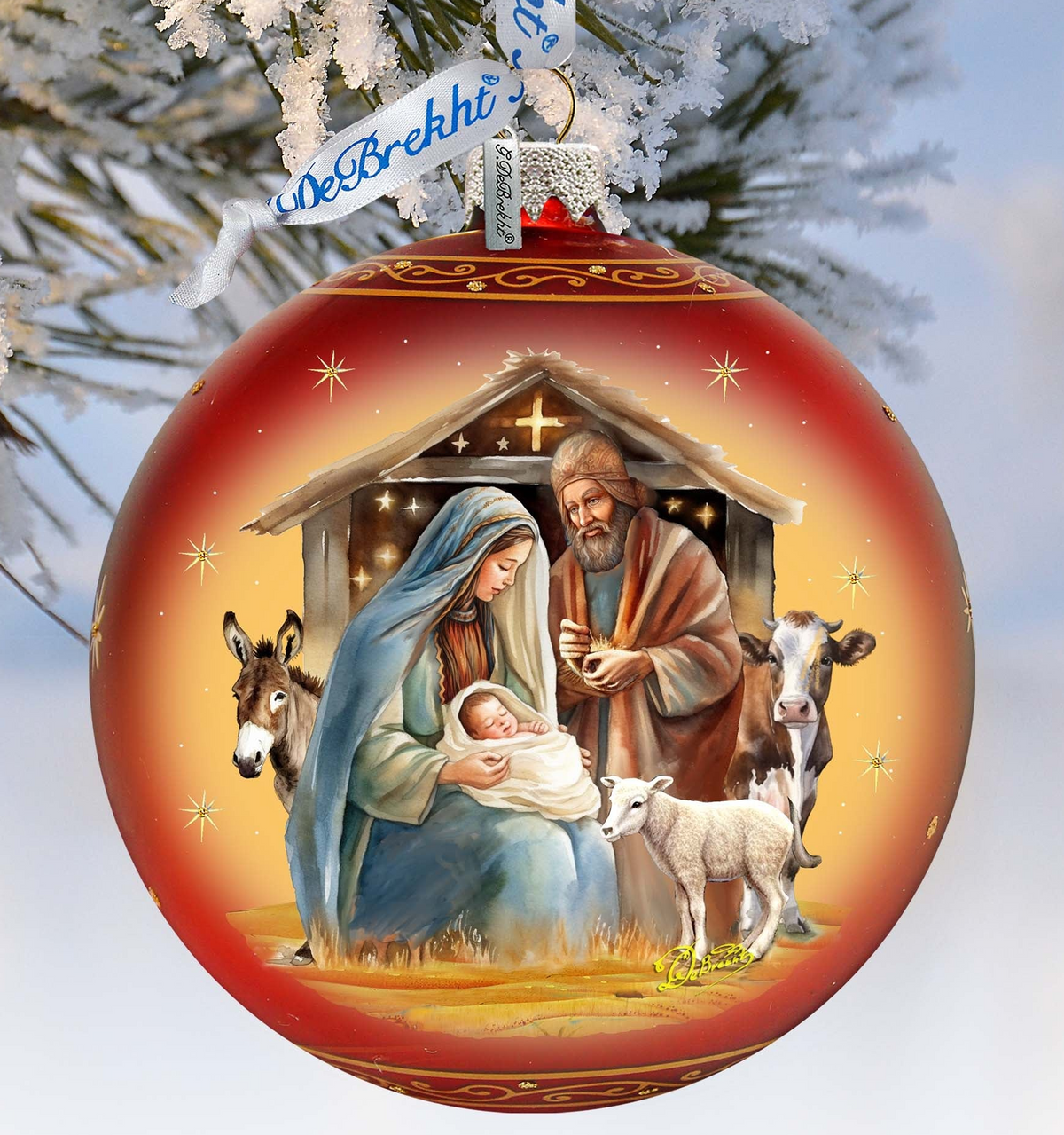 Born Under Bright Star Nativity Large Glass Ornament