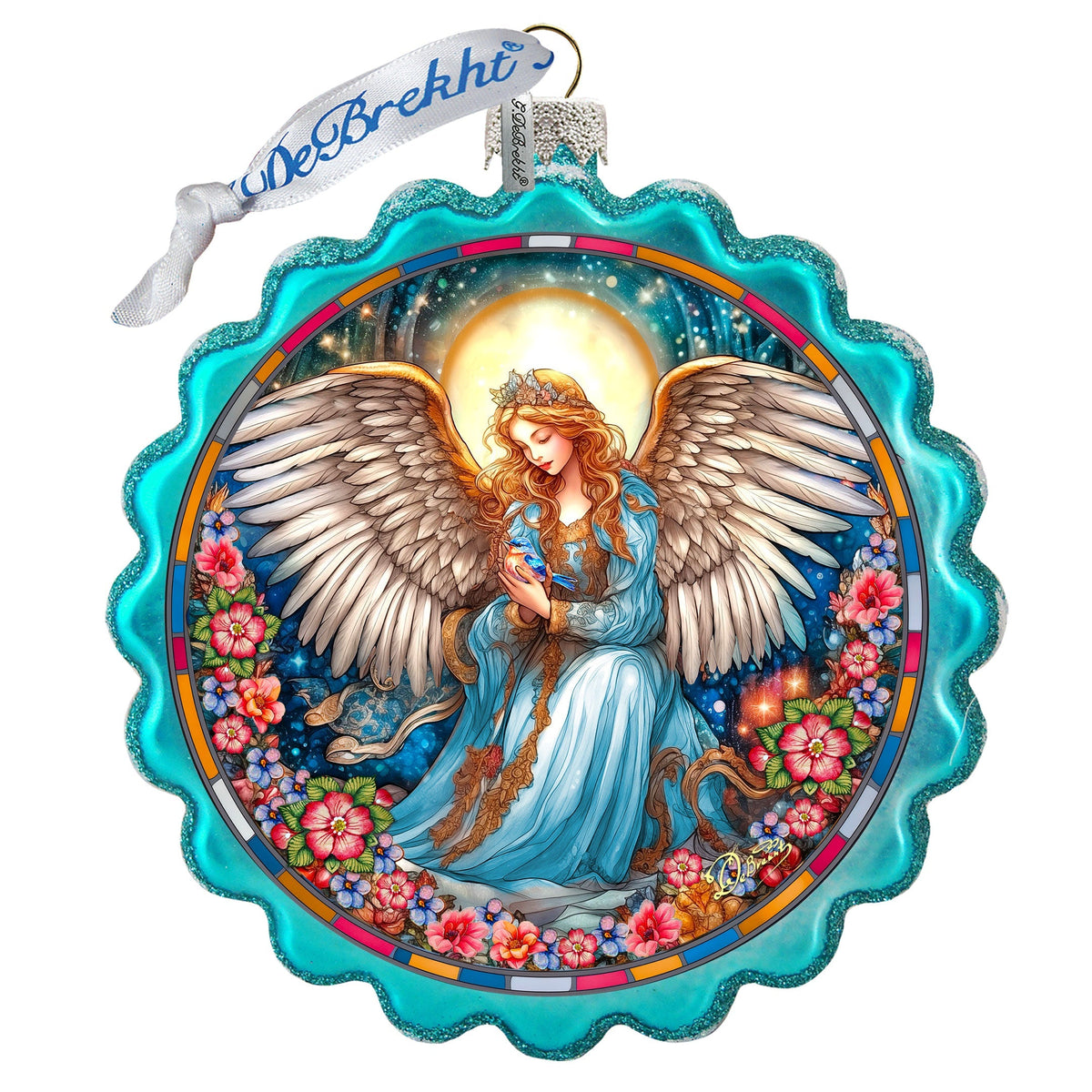 Angel of Healing Wreath Glass Ornament