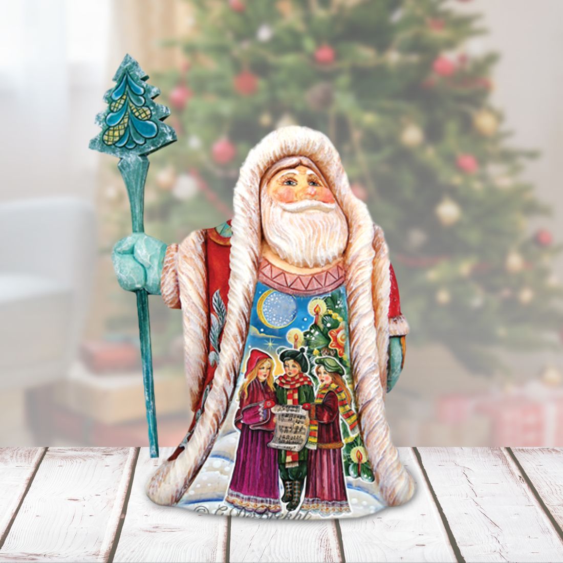 Christmas Carol Santa Handcrafted Christmas Figurine - G. DeBrekht Christmas Santa Snowman Décor - 532322