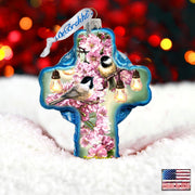 Spring Blossom Icon Cross Glass Ornament by D. Gelsinger - Nativity Holiday Decor - 758-024-DG
