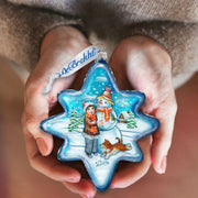 Build A Snowman North Star Glass Ornament