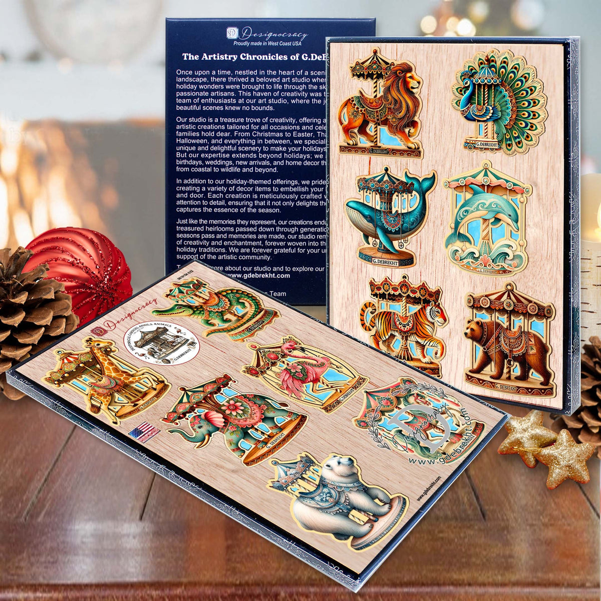 Carousel Animals Christmas Ornaments Set of 12
