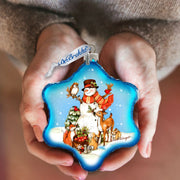 Night Forest Snowman Glass Ornament