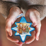 Santa with Reindeer Star Glass Ornament