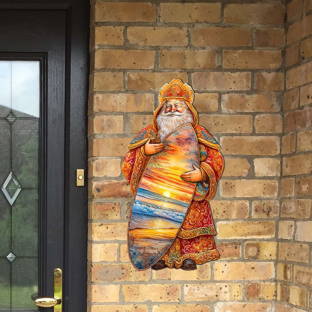 Santa's Tropical Surf Ride Holiday Door Decor by G. Debrekht - Christmas Santa Snowman Decor - 8691413H