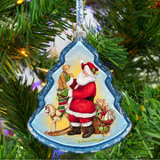 Santas Workshop Glass Ornament by Susan Winget - Christmas Santa and Snowman Decor - 762-203-SW