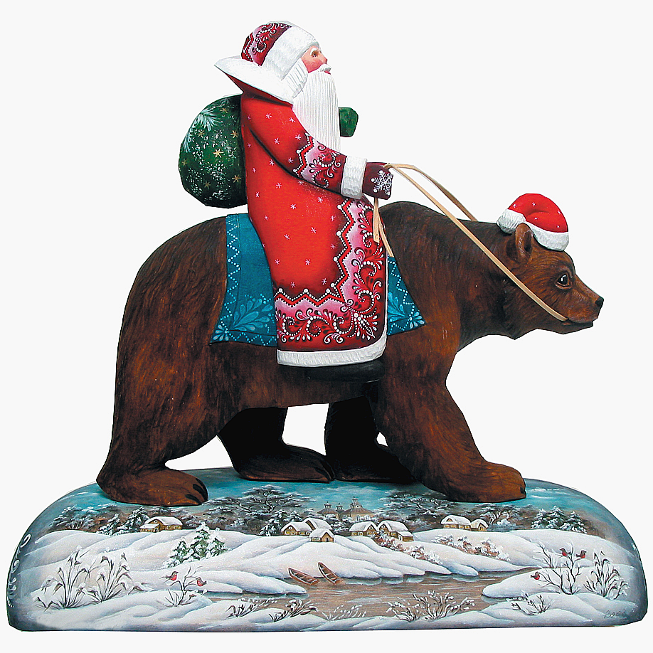 Grizzly bear Santa on wood base by G. DeBrekht 51128