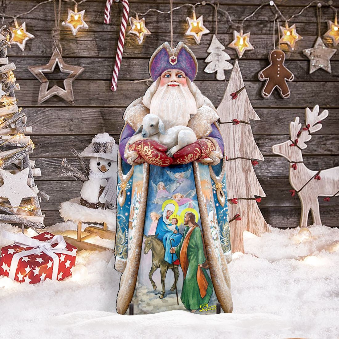 Santa and the Guardian Angels Christmas Outdoor Scene