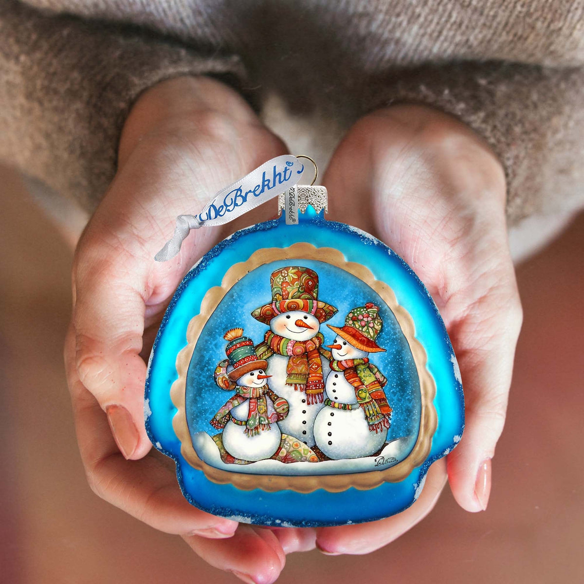 Snowman Family Rainbow Glass Ornament
