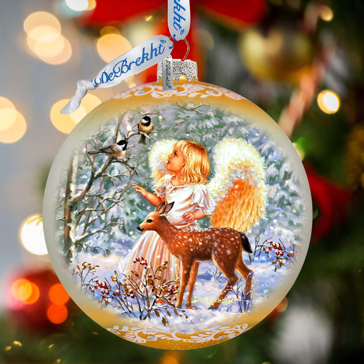 Guardian Angel Fawn Large Glass Ornament
