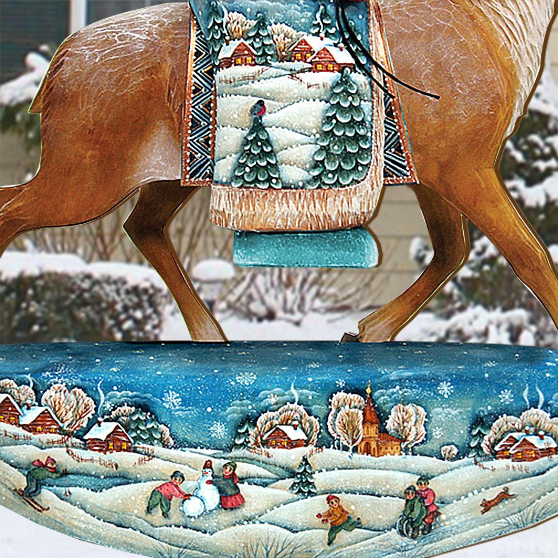 Reindeer Santa Christmas Outdoor Scene by G. DeBrekht - Christmas Santa Snowman Decor - 8151123F