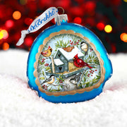 Winter Cardinals Glass Birdhouse Christmas Ornament