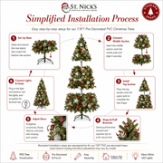 7.5FT Pre-Decorated Commercial PVC Christmas Tree with Red, Burgundy & Gold Ornaments