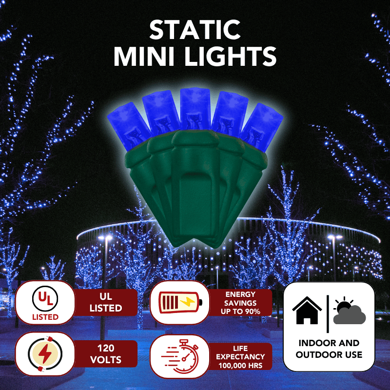 LED Mini Lights 5MM Blue Static - 6" Spacing