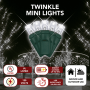 LED Mini Lights 5MM Cool White Twinkle Green Wire  6" Spacing