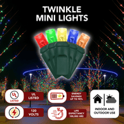 LED Mini Lights 5MM Multicolor Green Wire 6" Spacing