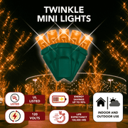 LED Mini Lights 5MM Orange Twinkle  6" Spacing