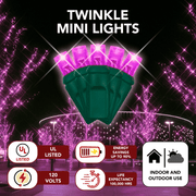 LED Mini Lights 5MM Pink Twinkle Green Wire - 6" Spacing