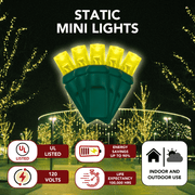 LED Mini Lights 5MM Yellow Static Green Wire - 6" Spacing