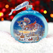 Winter Skies Adventure Ball Glass Ornament by G. Debrekht - Christmas Santa Snowman Decor - 73380